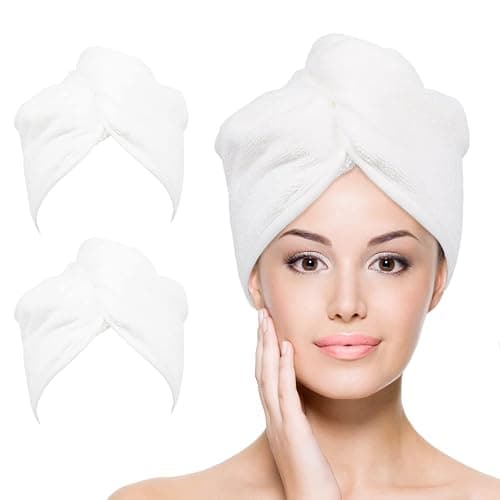 YoulerTex Microfiber Hair Towel Hair Wrap: 2 Pack 10X26 Hair Dryer Towels for Women Absorbent Turban Twist Hair Drying Shower Cap Curly Hair Products for Hair Care Hair Accessories (03 2-Pcs White) - Image 1