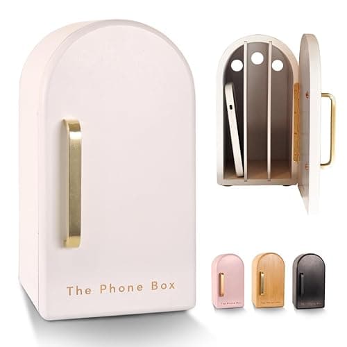 The Phone Box, Decorative Cell Phone Box for Family Time, Holds 6 Phones, Premium Bamboo Wood Phone Jail, Charging Holes, Free App - White