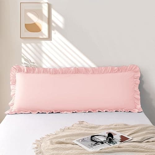 Sewdudely Ruffle Body Pillow Pillowcase, Pink, 20''x54'' 1 Piece | Microfiber,Envelope Closure, Ruffle Design, Cute Soft Breathable, Non Shrinking - Image 1