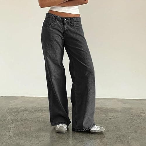 Flvsun Women's Low Waisted Baggy Jeans Wide Straight Leg Casual Loose Denim Pants Y2K Trendy. thumbnail 2