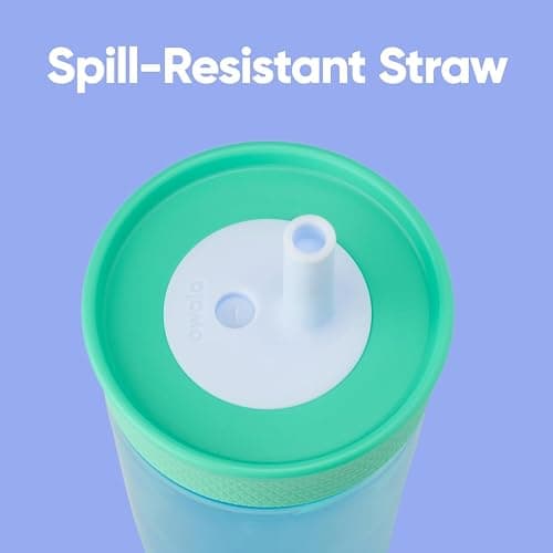 Owala Kids Insulation BPA-Free Plastic Tumbler with Spill Resistant Flexible Straw, Easy to Clean, Kids Water Bottle, Great for Travel, Dishwasher Safe, 15 Oz, Teal and Aqua (The Blues) thumbnail 2