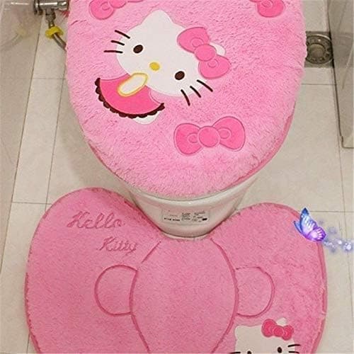 GVTTX Bath mat Cute Cartoon Pink 4 PCS Bathroom Set Toilet Cover WC Non Slip Bath Mat - Toilet Contour Rug Closestool Lid Cover, Seat Cushion,Tissue Box Set (Pink). thumbnail 4
