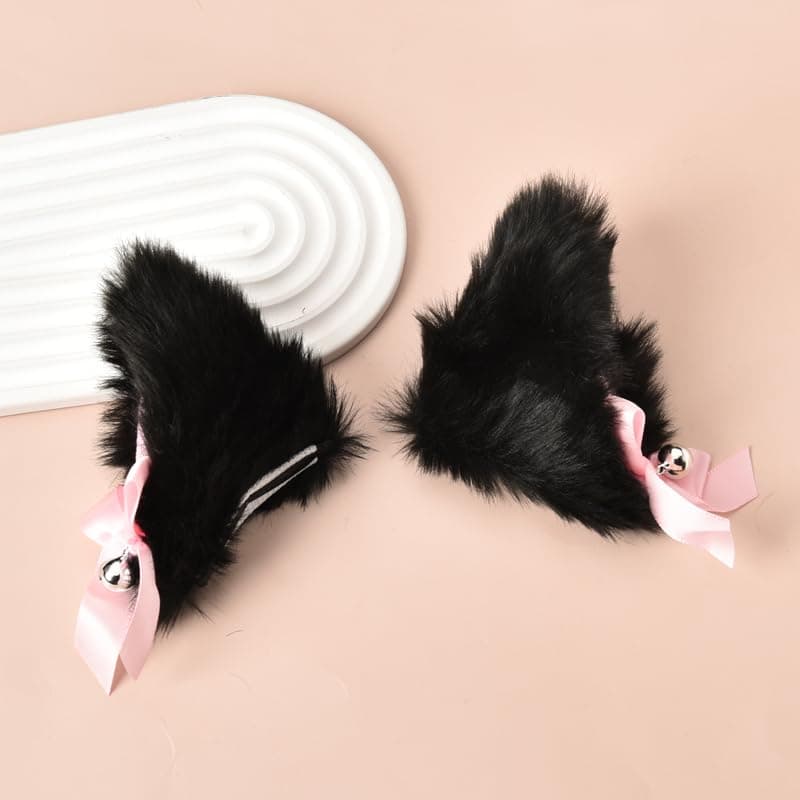 Cat Ears Hair Clip Adult Christmas Halloween Custome Hair Clips Cosplay Hair Accessories for Women Black Furry Animal Wolf Ears Party Dress Cat Ear Barrettes with Bell Bow Decor Hair Clip for Girls thumbnail 5