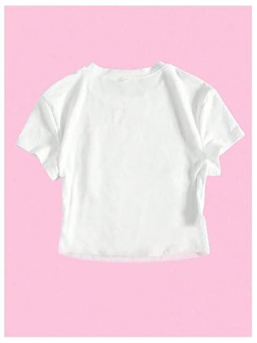 QJQ Girl's Bow Letter Graphic T Shirts Short Sleeve Crewneck Crop Tops Tees Summer Trendy Preppy Cute Clothes thumbnail 3