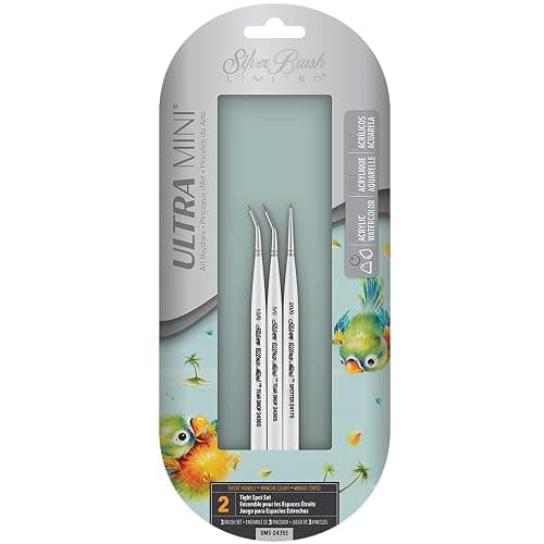 Silver Brush Limited UMS-2435S Ultra Mini Tight Spot Set, for Watercolor, Gouache, Inks, Dyes, Acrylic, & Heavy Body Paints, Set of 3, Size 20/0 Spotter, 5/0 and 10/0 Tear Drop Brushes, Short Handle - Image 1