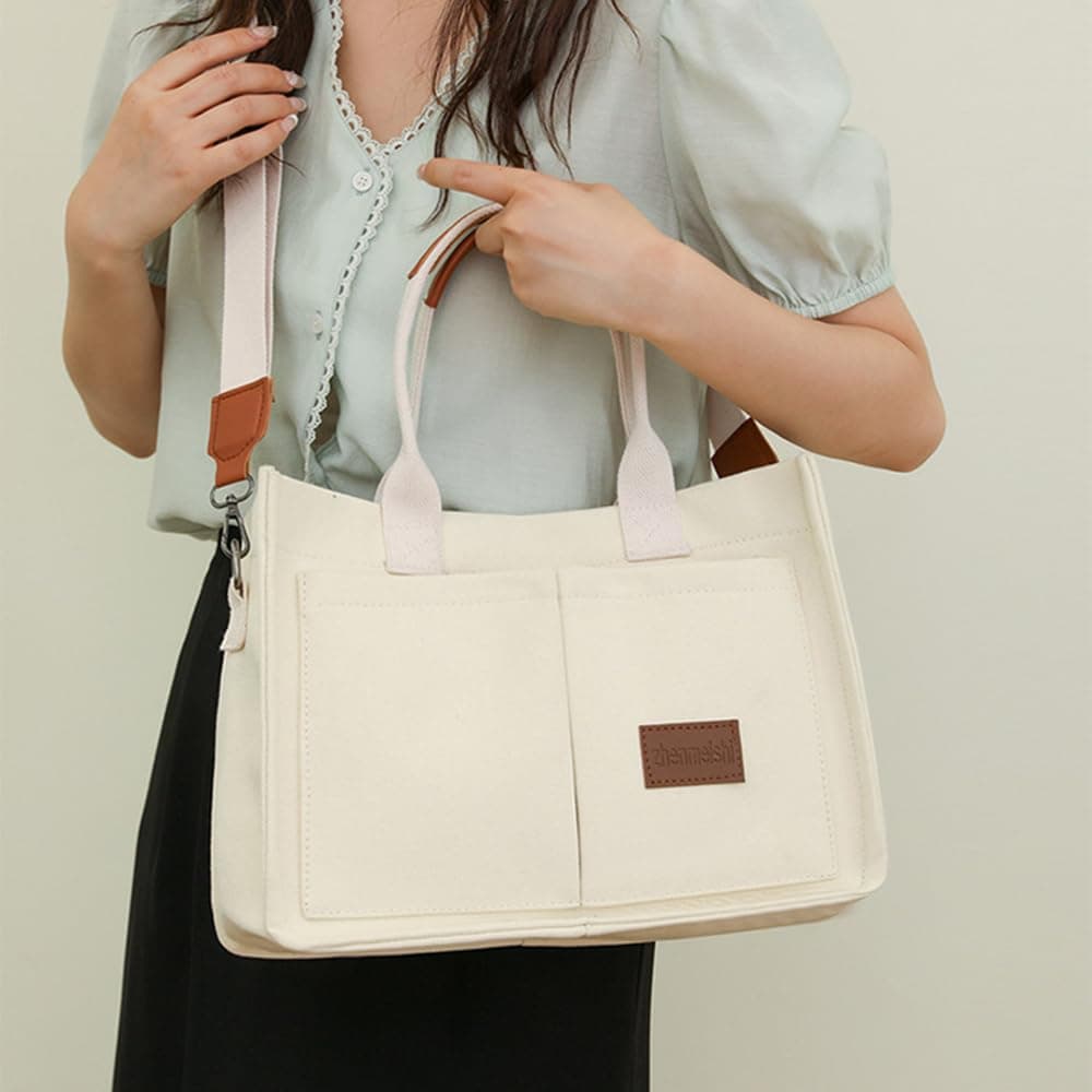 Lumbor37 Bolsa de Lona para Mujer con Hebilla, Tote Bag Cruzada para Oficina, Bolsillo con Cremallera Integrado, Viajes, Bolso Escuela thumbnail 7