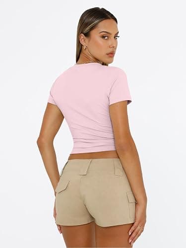 Trendy Queen Womens Short Sleeve T Shirts Summer Crop Tops Basic Slim Fit Gym Workout Y2k Clothes thumbnail 6