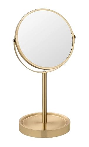 WENKO Standspiegel Mod. Alata Gold matt, Kosmetikspiegel mit 3-Fach Vergrößerung, stufenlos schwenkbar, mit Ablage, Ø 17 cm thumbnail 3