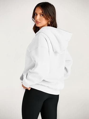Trendy Queen Womens Oversized Hoodies Fleece Sweatshirts Fall Fashion 2025 Pullover Sweaters Winter Clothes - White - Small thumbnail 4