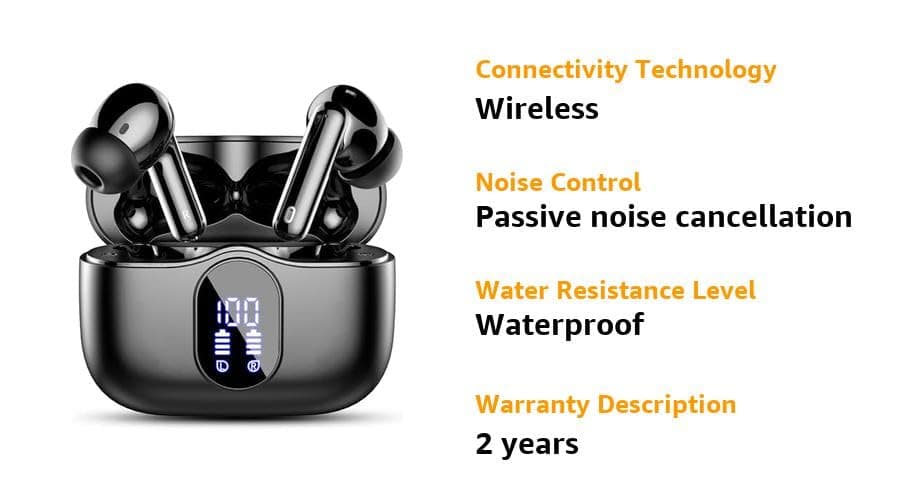 Wireless Earbuds, Bluetooth 5.4 Headphones Bass Stereo, Ear Buds with Noise Cancelling Mic LED Display, IP7 Waterproof in Ear Earphones, 36H Playtime for Laptop Pad Phones Sports Workout, Black - Black thumbnail 2