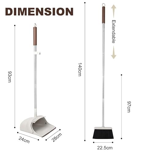 Jekayla 54" Long Handled Broom and Dustpan Set - Perfect Dust Pan and Brush Combo for Efficient Cleaning, Brown and White thumbnail 2