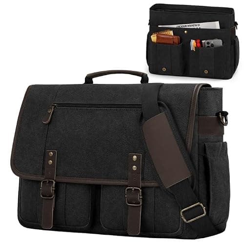 RAINSMORE Canvas Messenger Bag Men 17-17.3 Inch Laptop Bag Computer Briefcase Water Resistant Satchel Bag for Men Work Office - Image 1