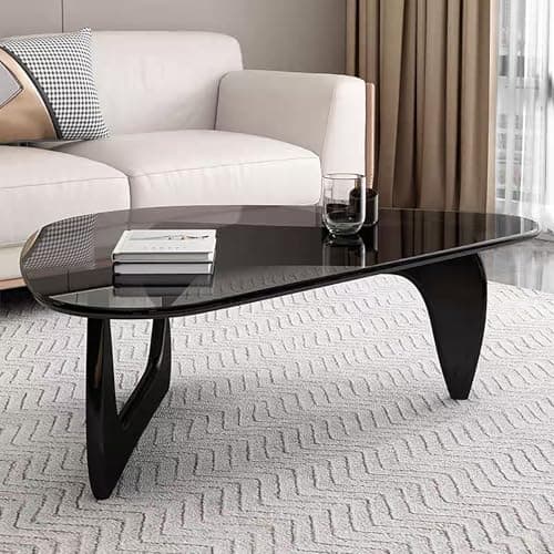 Modern Glass Coffee Table, Mid Century Coffee Table, Small Coffee Table for Living Room,Suitable for Bedroom Living Room Reception Office Tables (Black/Grey, Small) thumbnail 8