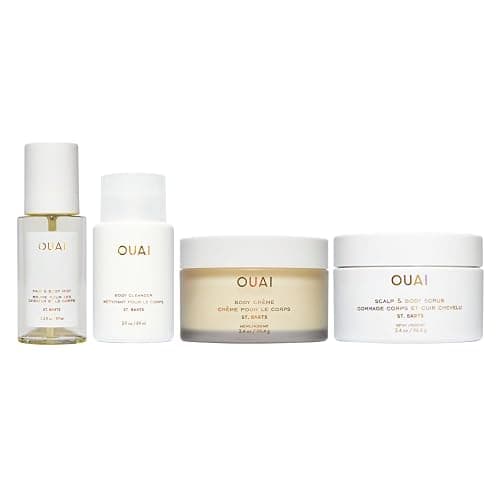 OUAI St. Barts Travel Bundle - Includes Travel Size Scalp & Body Scrub, Foaming Shower Gel, Hydrating Cream, and Hair & Body Mist (4 Count, 3.4 Oz/3.4 Oz/3 Oz/3.3 Oz) - Image 1