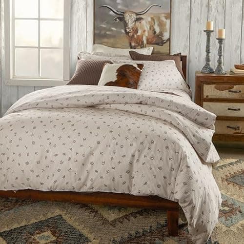 Rod's – Cattle Brands Ticking Stripe (Duvet Set) - Western – Beige and White - 3 Piece Queen Duvet Set - Duvet (90x94) - 2 Standard Shams (20x26) - Cotton thumbnail 2