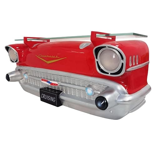 Sunbelt Gifts 1957 Chevy Red Bel Air Floating Wall Shelf - LED Headlights with Tempered Glass for Vintage Car Decor + Man Cave Accessories - Classic Car Gift (20 x 6.1 x 8 in) thumbnail 4