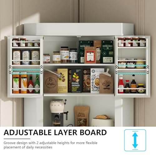 74" Corner Cabinet with Charging Station,Kitchen Pantry Cabinet with Drawer thumbnail 6