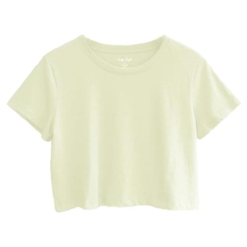 Women's 100% Cotton Loose Fit Crop Tops Round Neck Short Sleeve Casual Cropped Top Tee T-Shirt - Image 1