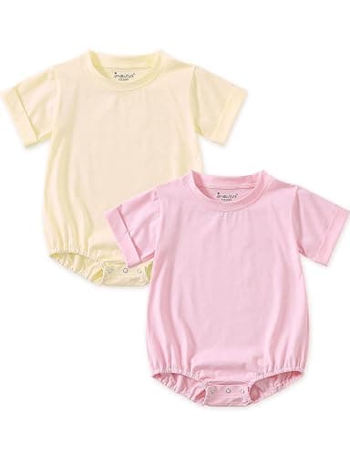 Jimonda Baby Bubble Rompers Boy Girl Cotton Shirt Clothes | Soft,breathable,skin-friendly fabric,Solid Color Outfits,Short Sleeve Button Bodysuit,2pcs set,Summer cool,Durable - Image 1