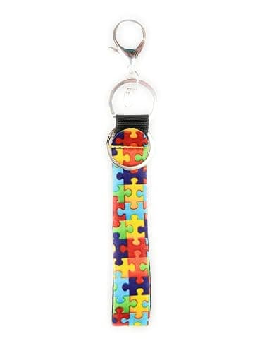 Charmed By Dragons Autism Keychain Awareness Acceptance - Neoprene Wristlet with Puzzle Pieces - Double Keyring - Large Lobster Clasp thumbnail 2