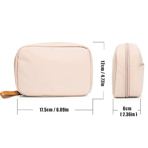 Hekyip Rectangular Beauty Bag, Small Travel Makeup Bag for Purse, Portable Waterproof Cosmetic Pouch for Ladies Women (Rectangular - Beige) thumbnail 5