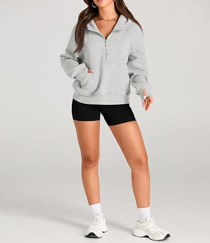 Meiyi station Scuba Hoodie, Zip Up Hoodie Women, Womens Half Zip Sweatshirt Pullover Fleece Cropped Hoodies thumbnail 4