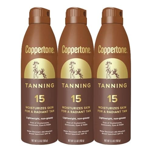 Coppertone Tanning Sunscreen Spray with Broad Spectrum SPF 15, Water Resistant Spray Sunscreen, Lightweight and Non-Greasy, 5.5 Oz, Pack of 3 - Image 1