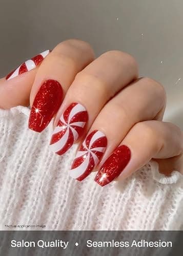 ohora Semi Cured Gel Nail Strips (N Candycane Swirl) - Works with Any Lamps, Salon-Quality, Long Lasting, Easy to Apply & Remove - Includes 2 Prep Pads, Nail File & Wooden Stick thumbnail 4