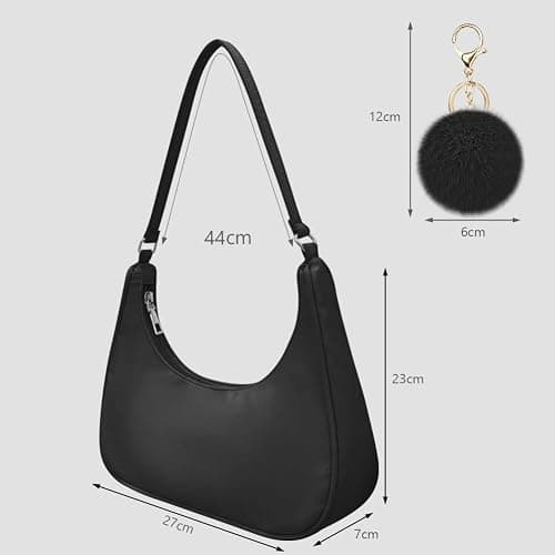 Aucuu Umhängetasche Damen Handtasche, Nylon Retro Achsel Tasche mit Pom-Pom-Schlüsselanhänger, Y2k Fashion Unterarmtasche mit Reißverschluss-Geschenk für Weihnachten und Geburtstag thumbnail 6
