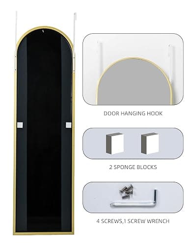 48"x14" Gold Arched Full Length Mirror - Shatter-Proof Glass & Aluminum Frame, Over Door or Wall Mounted for Bedroom, Bathroom, Living Room Decor thumbnail 5