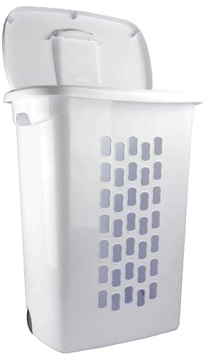 Sterilite Ultra Wheeled Laundry Hamper with Lid, Handle and Wheels for Easy Rolling of Clothes to and from The Laundry Room, Plastic, White, 1-Pack thumbnail 4