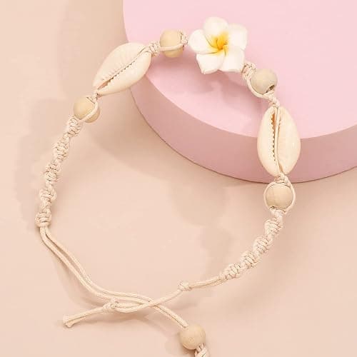 Caiyao 2pcs Lovely Hawaiian Plumeria Rubra Anklet Bracelet Tropical Flower Bohemia Luau Beach Party Accessories for Women thumbnail 5