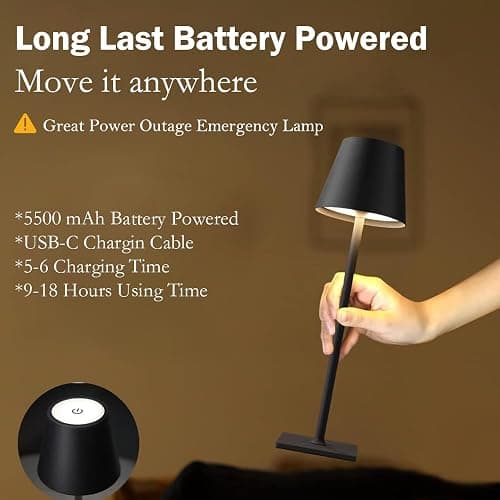 4 Pack Led Cordless Table Lamps-Wireless Rechargeable Lamps Bulk of 4,Waterproof Outdoor Table Lamp for Patio/Restaurant/Dinner Dining Desk Top Lights/Kitchen Countertop, Value Pack of 4,Multiple Set thumbnail 2