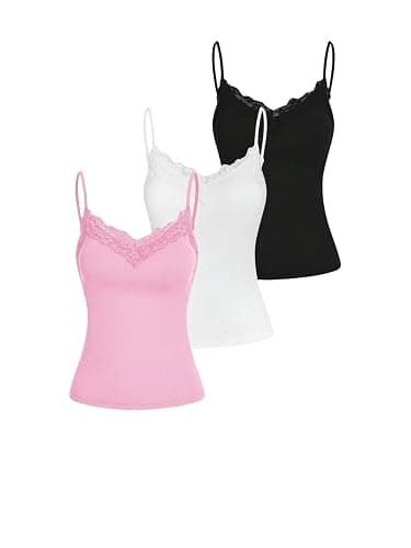 SOLY HUX Women's Camisole Tops with Built in Bra 3 Packs Lace Trim Spaghetti Strap Cami Tank Top - Image 1
