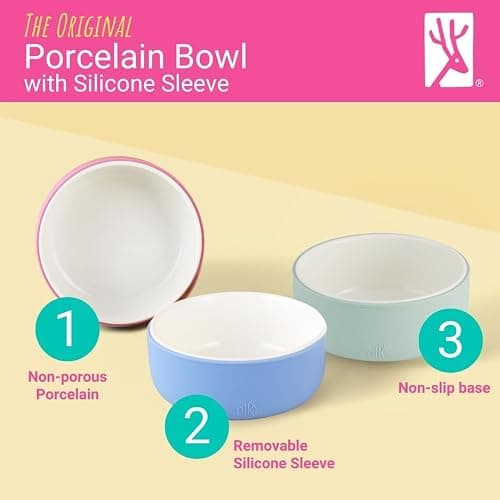 Elk and Friends Kids Porcelain Bowls with Silicone Sleeve | Kids/Toddler/Baby Feeding | Microwave & Dishwasher Safe | Non slip | Cereal/Soup/Snack Dishes & Dinnerware thumbnail 4