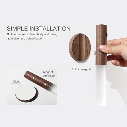 LANDGOO Wooden Motion Sensor Lights Indoor, Magnet Body Hallway Rechargeable LED Wireless Battery Operated Wall Sconce, Portable Decor Torch Night Lighting for Bedroom (Walnut Wood 2PCS) thumbnail 6