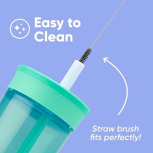 Owala Kids Insulation BPA-Free Plastic Tumbler with Spill Resistant Flexible Straw, Easy to Clean, Kids Water Bottle, Great for Travel, Dishwasher Safe, 15 Oz, Teal and Aqua (The Blues) thumbnail 4