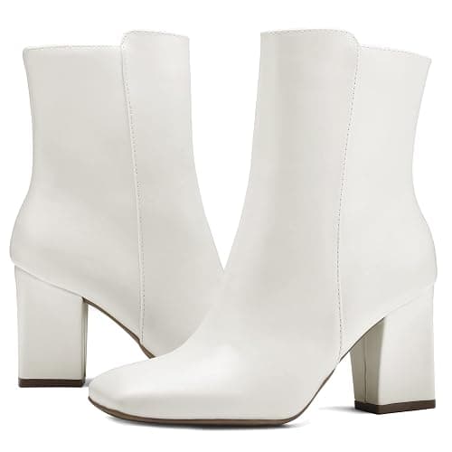 mysoft Women's Ankle Boots Square Toe Side Zipper GoGo Boots Chunky Block Heel Mid Calf Low Heeled Short Booties thumbnail 4