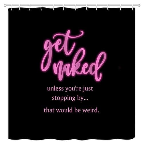 VPUPCN Get Naked Shower Curtain Pink Funny Quote Cute Font Words Black Modern Fashion Cool Simple Polyester Curtains Bathroom Decor with Hooks 70" Wx70 H - Image 1