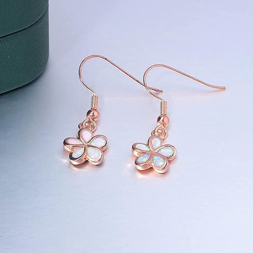 CiNily Gold Plated Flower Shaped Opal Hypoallergenic Stud Earrings Flower Dangle Drop Earrings Jewelry Gift for Women Girls Gemstone Earrings - a.dangle flower-pink thumbnail 6