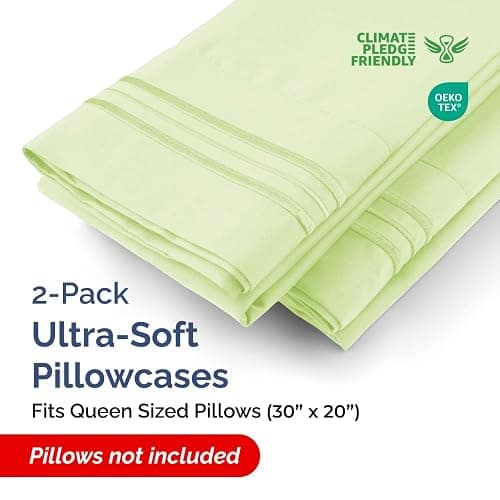 Queen Pillow Cases Set of 2 - Ultra Soft Hotel Quality Pillowcase Covers - Comfy, Cozy & Wrinkle Free - Shrinkage & Fade Resistant - Machine Washable Pillow Protectors - 2 Piece Set - Light Sage Green thumbnail 2