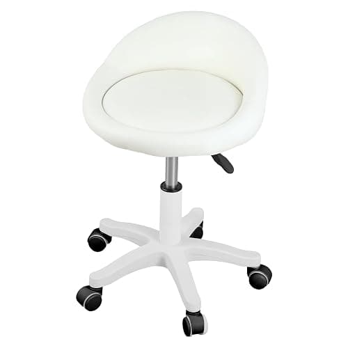 Faux Leather Round Rolling Stool Height Adjustable Swivel Salon Chair with Wheels for SPA Home Office, Ergonomic Plastic Frame Quiet Castors Beige - Image 1