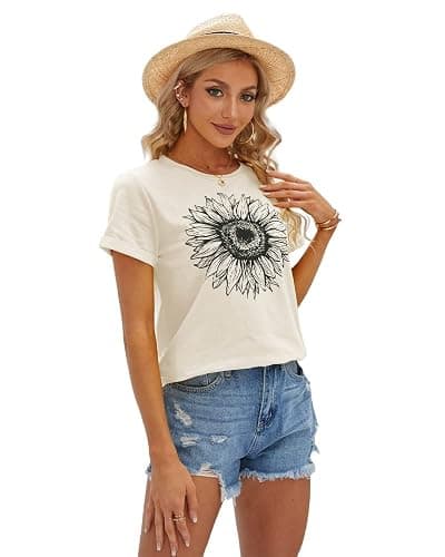 Cicy Bell Women's T Shirts Short Sleeve Tees Sunflower Graphic Loose Summer Tops thumbnail 3