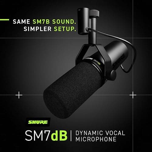 Shure SM7dB Dynamic Vocal Microphone with Built-in Preamp – Studio Mic for Streaming, Podcasting, and Recording – Smooth Sound, Wide Frequency Range, Rugged Build, Windscreen Included, Black thumbnail 3