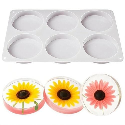 6-Cavity Deep Round Coaster Silicone Molds for Epoxy Resin, 4 Inches Coaster Resin Mold for Flower Bouquet Preservation thumbnail 5