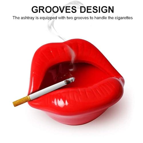 Ceramic Lip Shape Ashtray Cigarette Ash Holder Smoking Accessories Lips Storage Decoration Ashtray Figurines Tabletop Ornaments Creative Cigar Ash Tray For Smokers Home Office Decor (Red) thumbnail 4