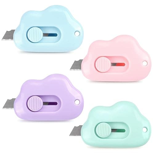 Tamaki Box Cutters Cloud Letter Opener Envelope Slitter, Cloud Shaped Carton Portable Cutter with Key Chain Hole, 4 Pack - Blue, Pink, Purple, Green - Image 1