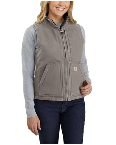 Carhartt Women's Relaxed Fit Washed Duck Sherpa-Lined Mock-Neck Vest - Image 1