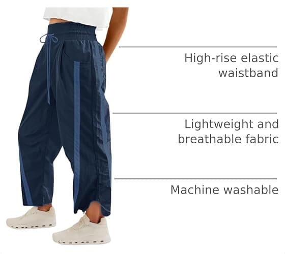 Fisoew Women's Baggy Wide Leg Pants Casual Drawstring Elastic Waisted Contrast Color Workout Y2K Track Pants thumbnail 4