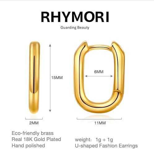 RHYMORI Gold Oval Hoops| Gold Plated Earrings for Women| 18K Gold Plated U Shaped Rectangular Earrings| Dainty Hypoallergenic Oval Hoop Earring| Small Gold Hoops 11mm thumbnail 5